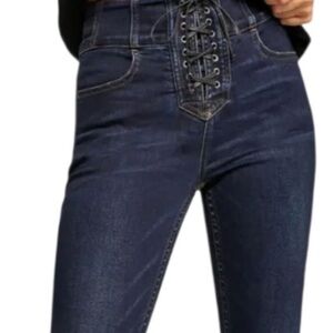 We The Free CRVY High Rise Dark Blue Lace-Up Jeans | Free People Sz 30